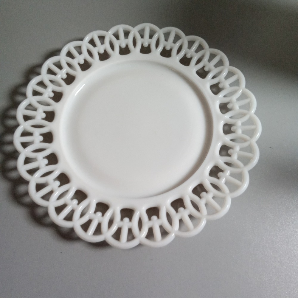 Vintage White Milk Glass Reticulated Lace Edge 8.25 Inch Plate Openwork Border